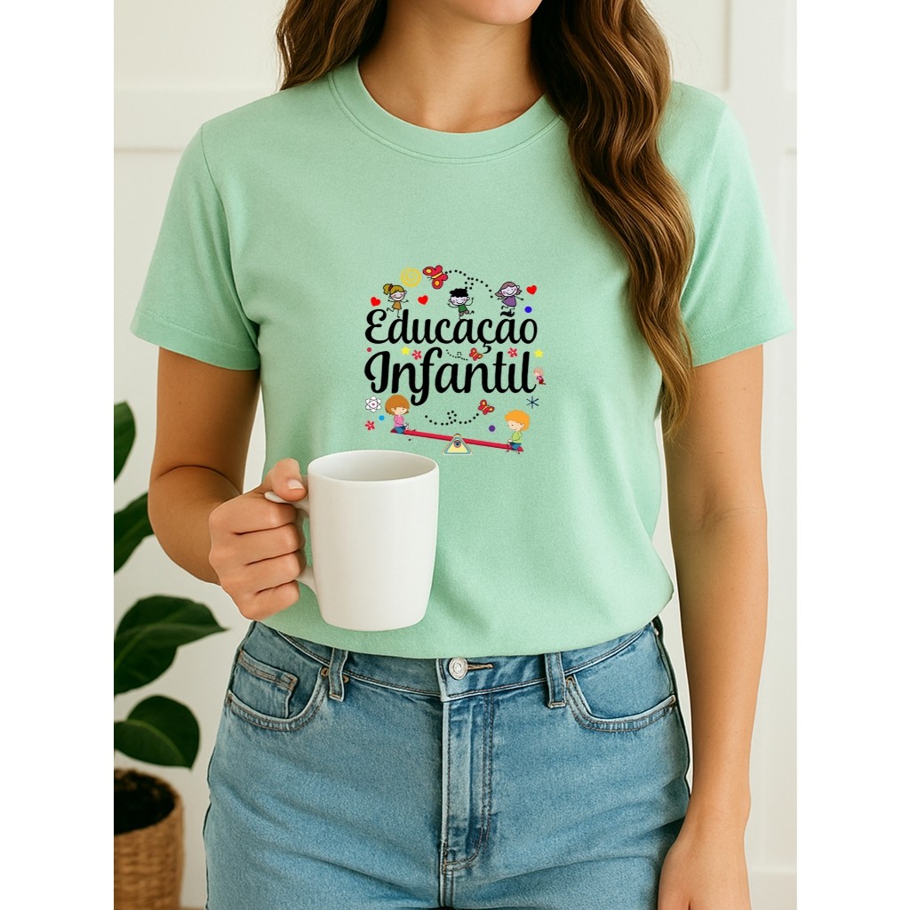 Camiseta Feminina educação infantil blusa professora camiseta escola pedagogia 100% Algodão