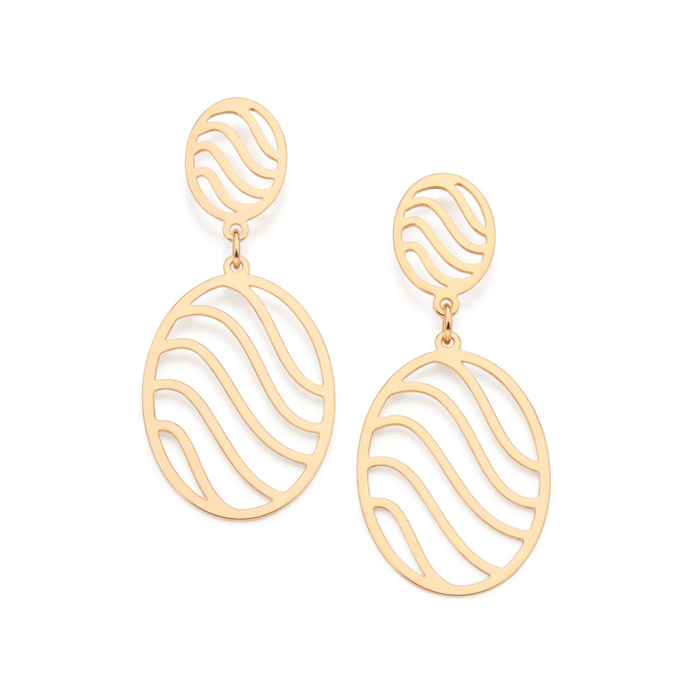 Imagem BRINCO PÊNDULO OVAL COM ONDAS BANHADO A OURO 18K