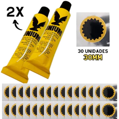Kit Remendo 2 Cola Remendo a Frio Unium 15g Com 30 Remendos Estrela 30mm Vipal Remendo Bike Moto