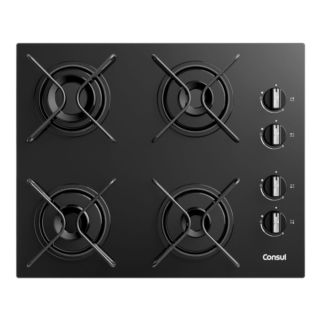Cooktop 4 Bocas a Gás Consul com Grades Estáveis  e Mesa de Vidro - CD060BE