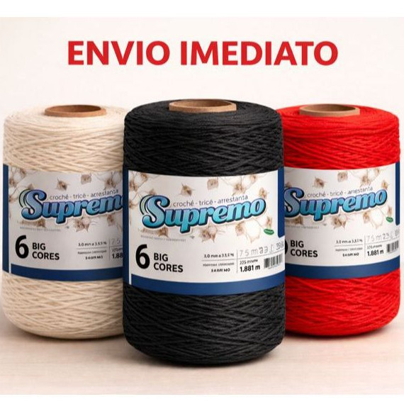 Barbante Supremo 1,8KG Nº6 Cru e Colorido Big Cone – Artesanato, Crochê e Tricô