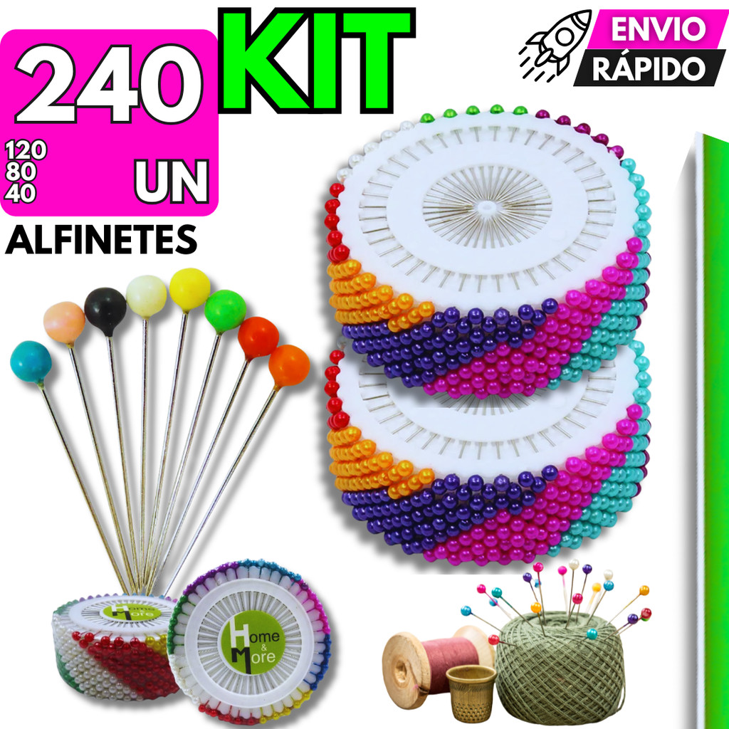 Alfinete Cabeça Colorida Kit 240/120/80/40 Para Costura Marcações Barra Calça Vestido