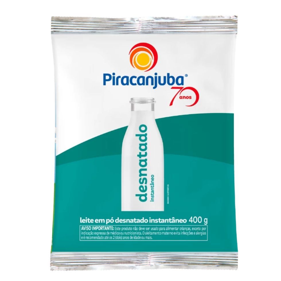 1~4 Leite em Pó Desnatado Instantâneo 400g Piracanjuba