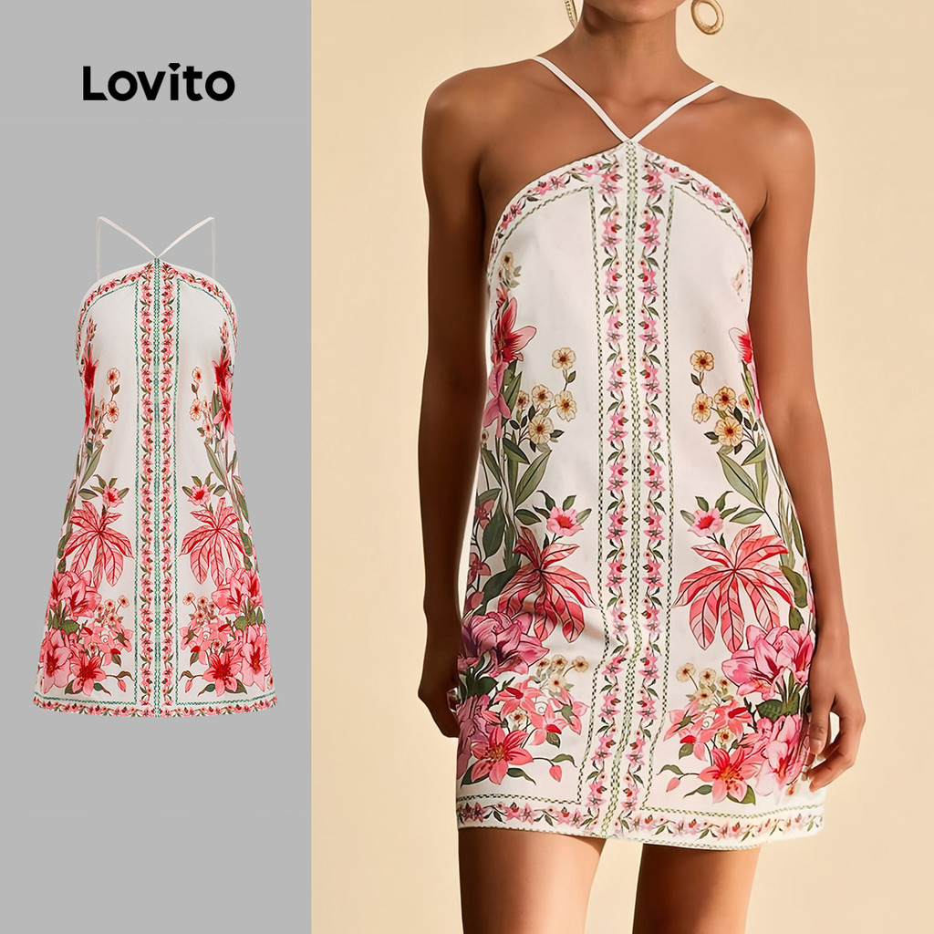 Lovito Vestido Boho Ombro Exposto com Amarração nas Costas Vestido Primavera Verão para Mulheres LBL32181 em Oferta na Shopee