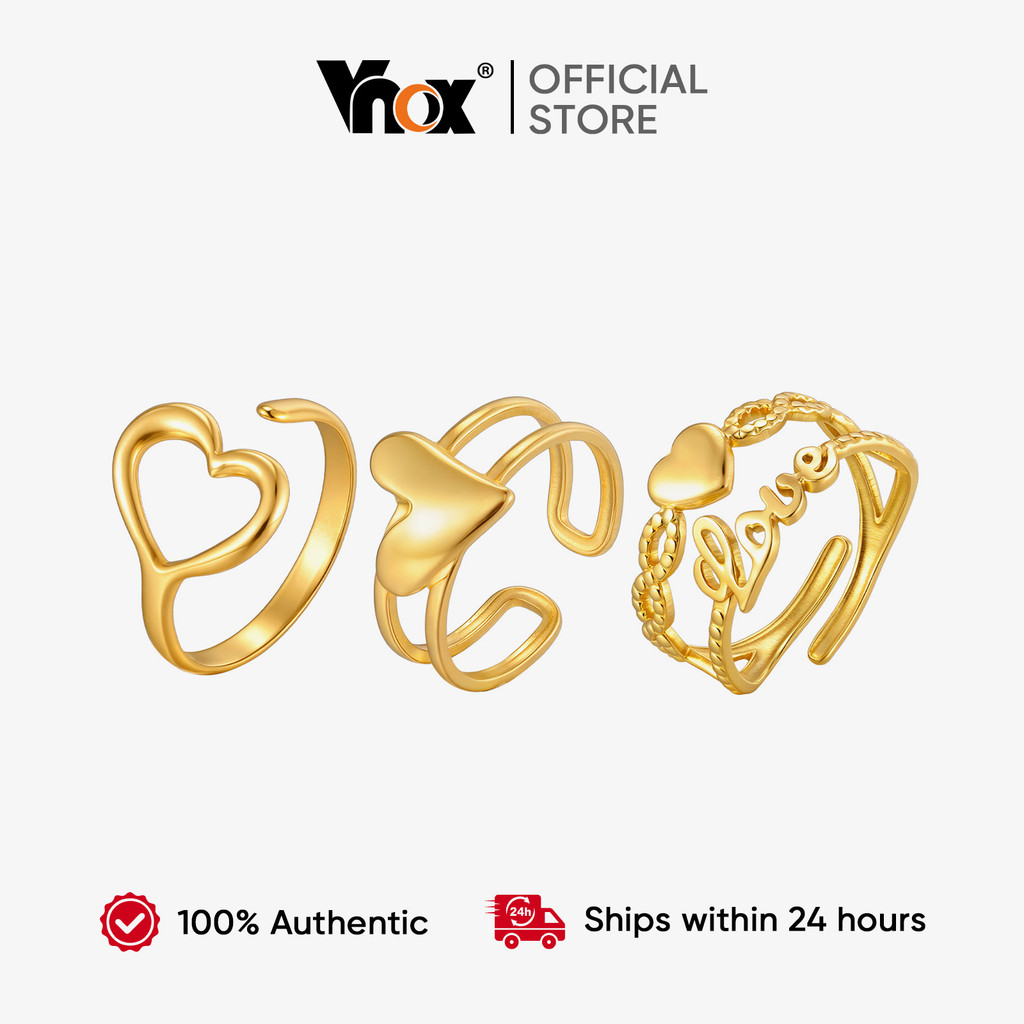 Anel De Amor De Coração Vnox Para Mulheres E Meninas , Anéis Abertos De Aço Inoxidável Em Ouro 18K , Presente De Joia em Oferta na Shopee