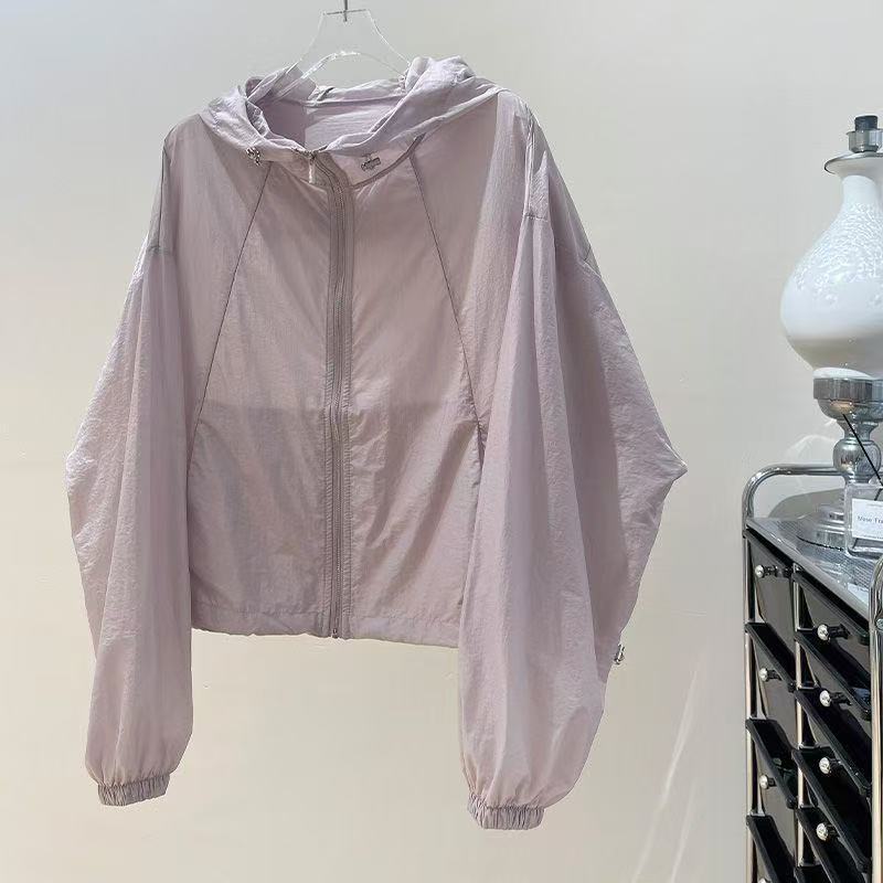 Roupas Respiráveis De Proteção Solar Para Mulheres , Jaqueta Cardigã Fina , Corta-Vento Estilo Doce Dopamina Com Capuz D