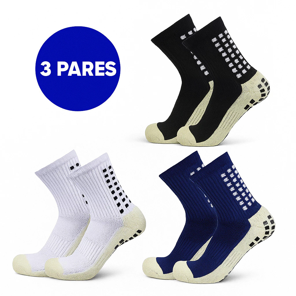 Kit 1/3 Meias Esportivas Antiderrapantes – Cano Médio