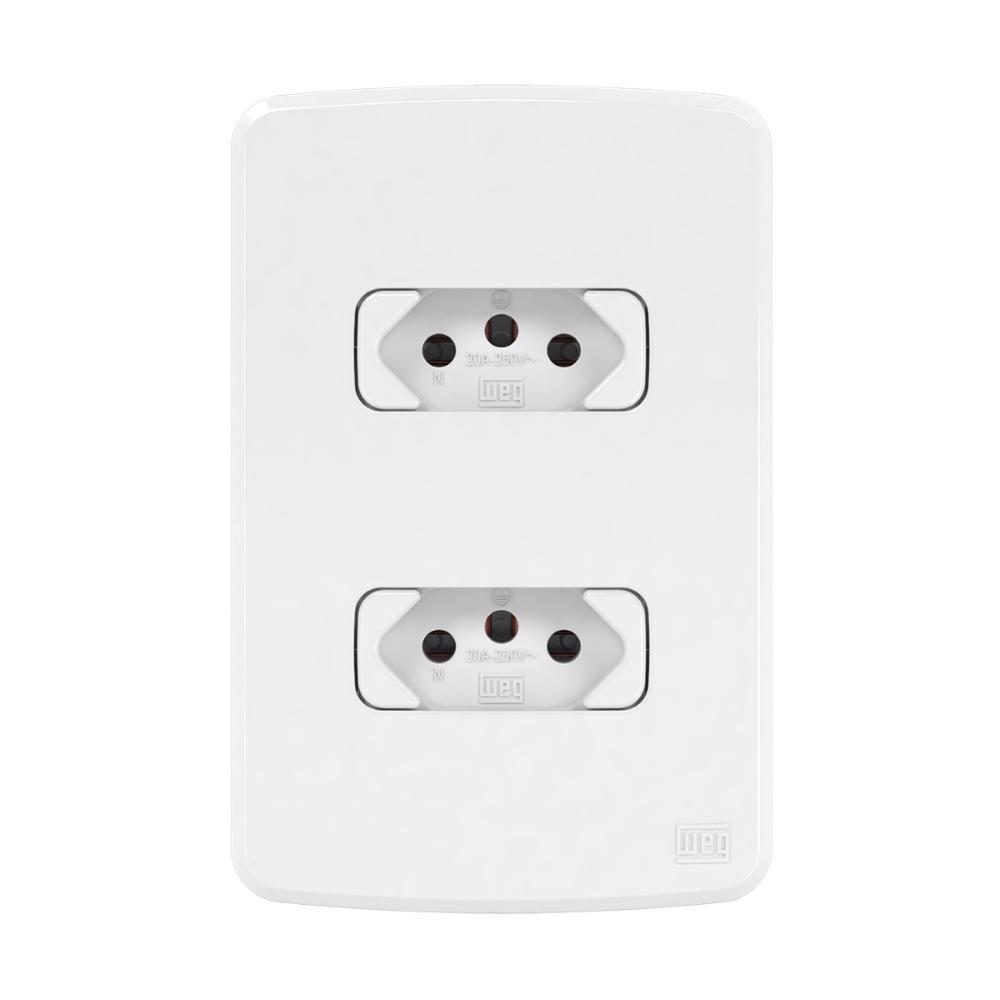 Tomada Dupla 20A e 10A 4x2 WEG Composé Branco Conjunto com Placa 2P+T 250V