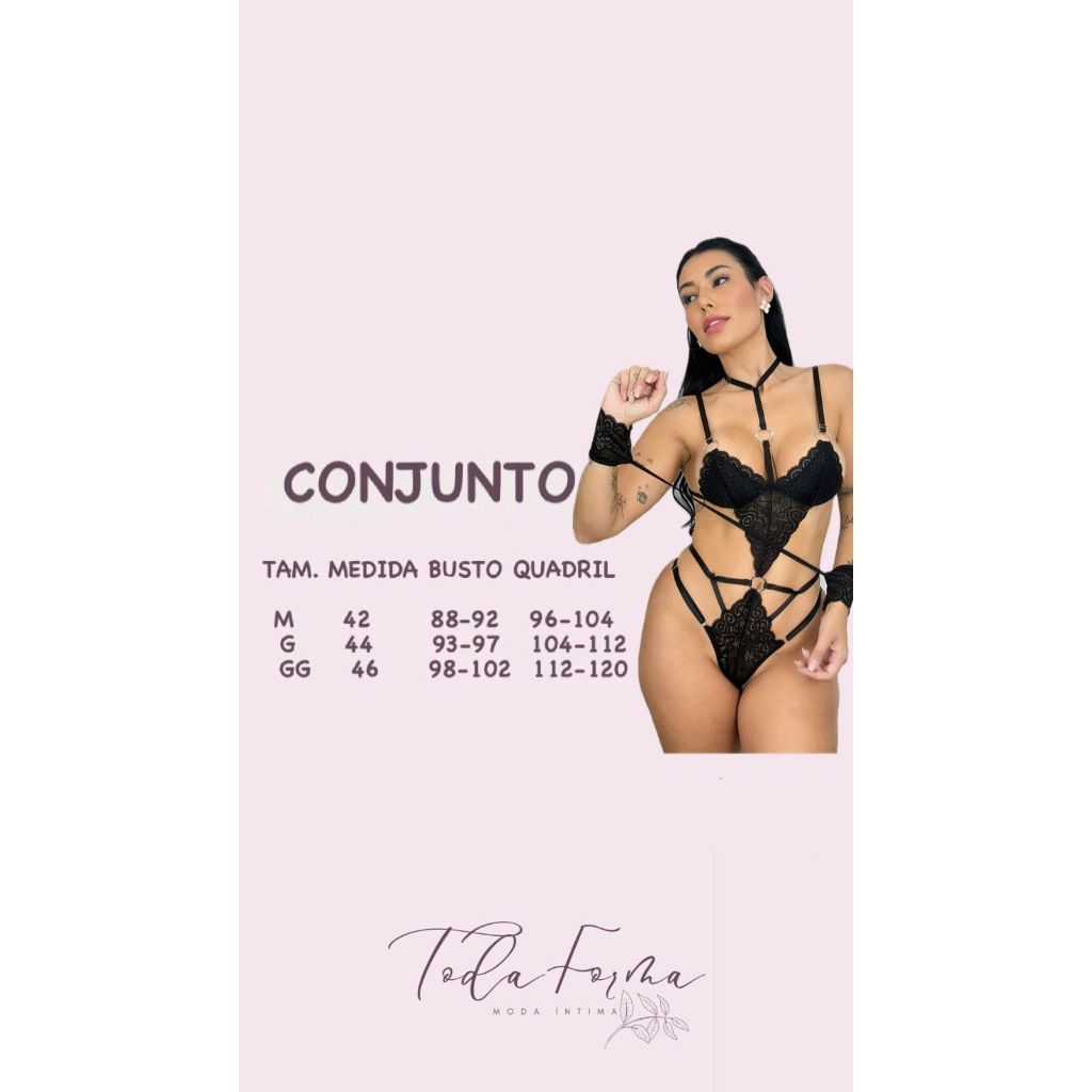 Conjunto Argola Sem Bojo Calcinha Regulagem Lateral Algema Lingerie Feminina Moda Íntima — imagem 2 de 2