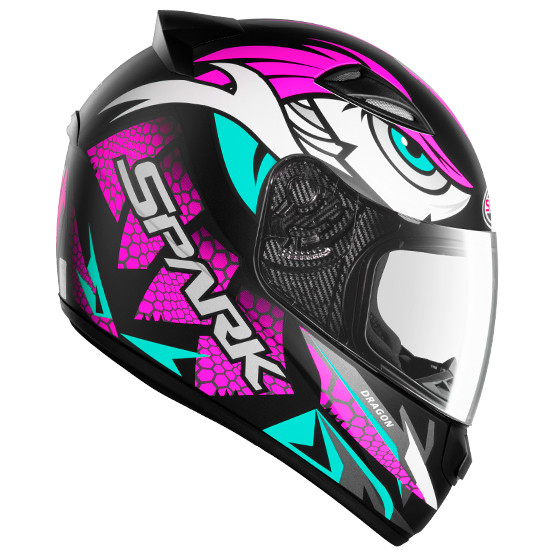 Capacete Fechado Moto Ebf New Spark Dragon Esportivo Preto Fosco e Rosa Com Narigueira