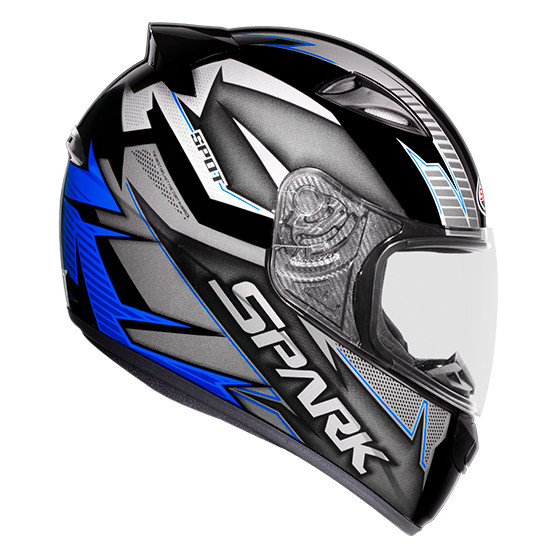 Capacete Moto Ebf New Spark Spot Preto Brilhante Azul Com Narigueira