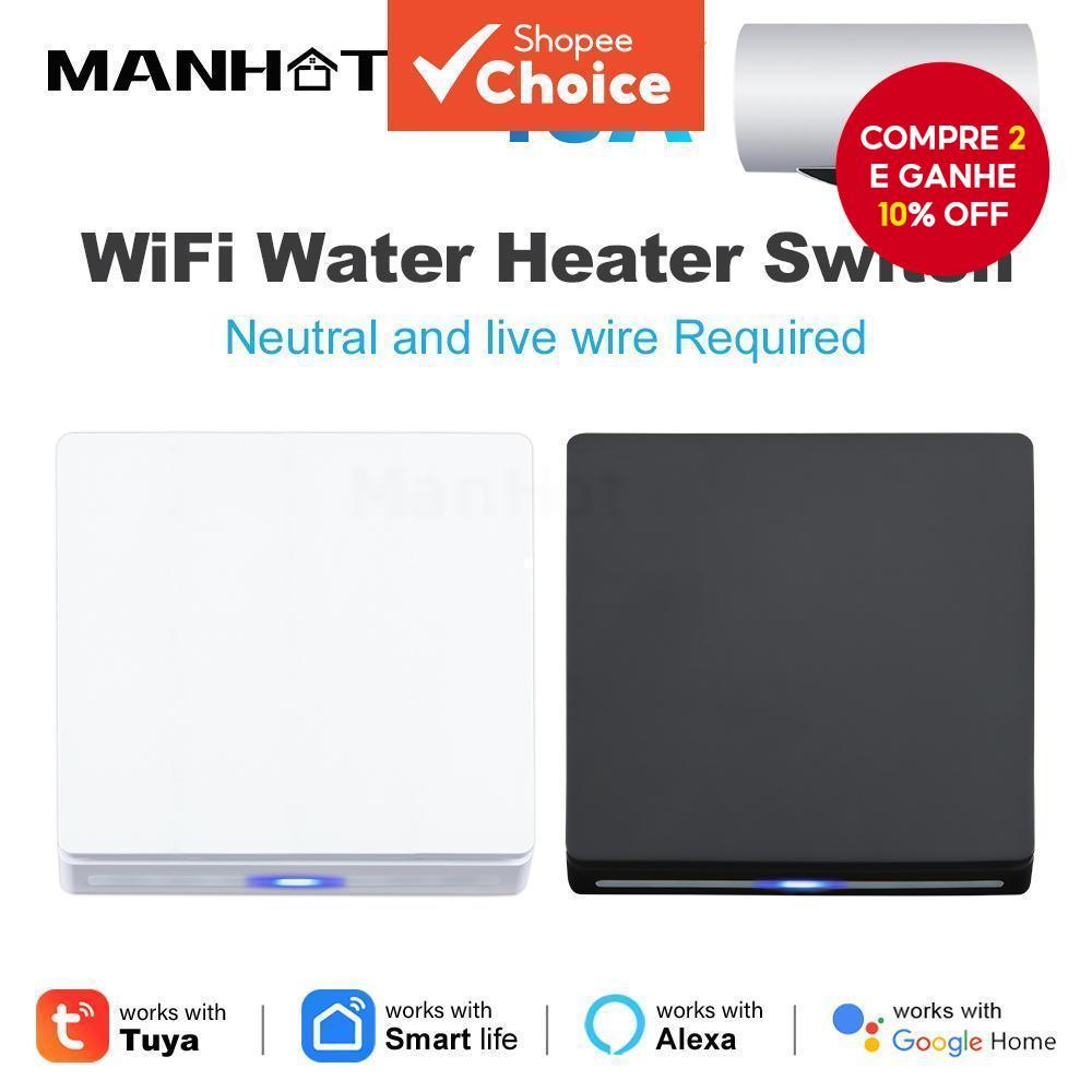 Funciona com o Interruptor Inteligente para Boiler Tuya WiFi 40A 8800W Smart EU, Botão de Pressão para Aquecedor de