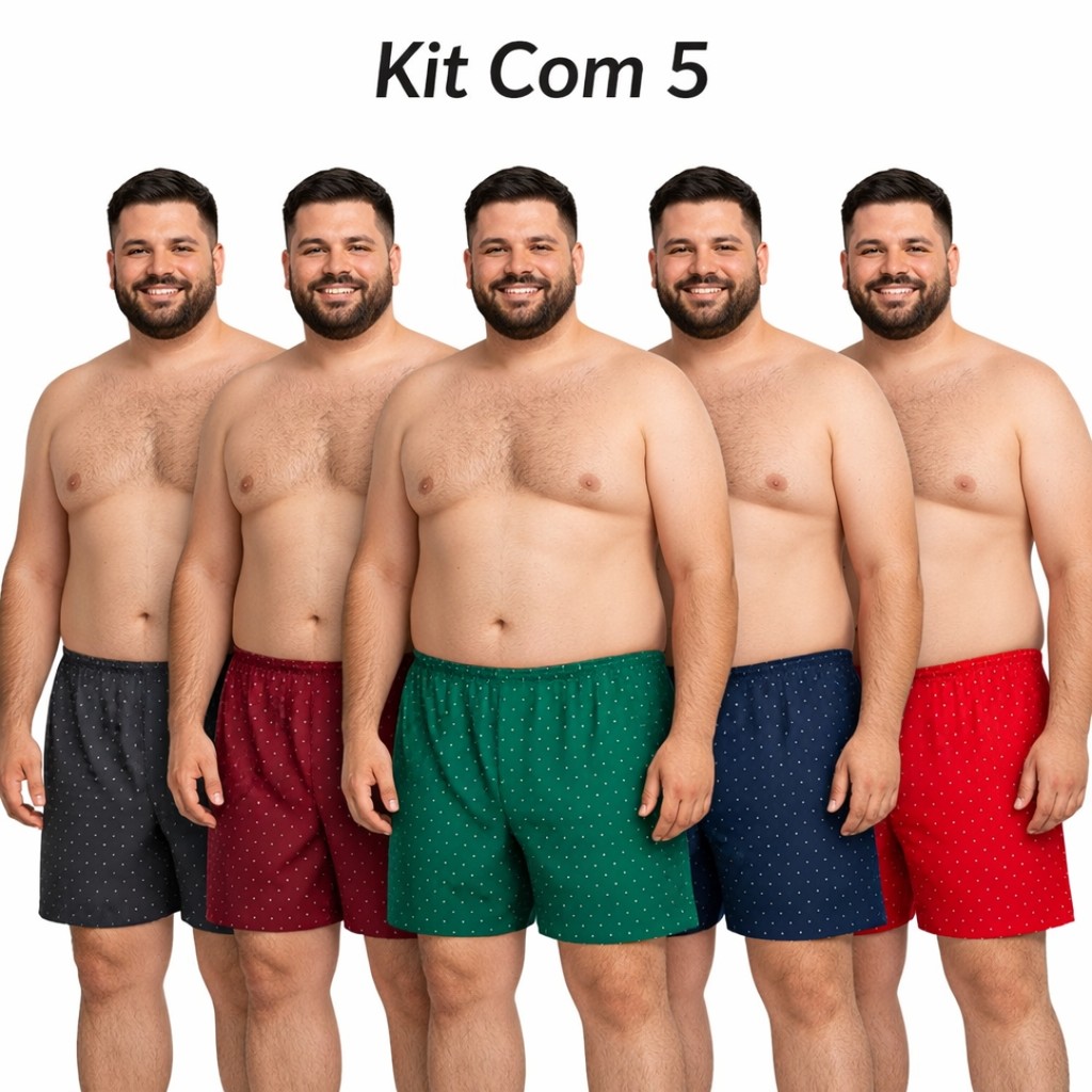Kit 5 Samba Canção Plus Size XGG Masculina Malha Estampada Conforto Short de Dormir Pijama