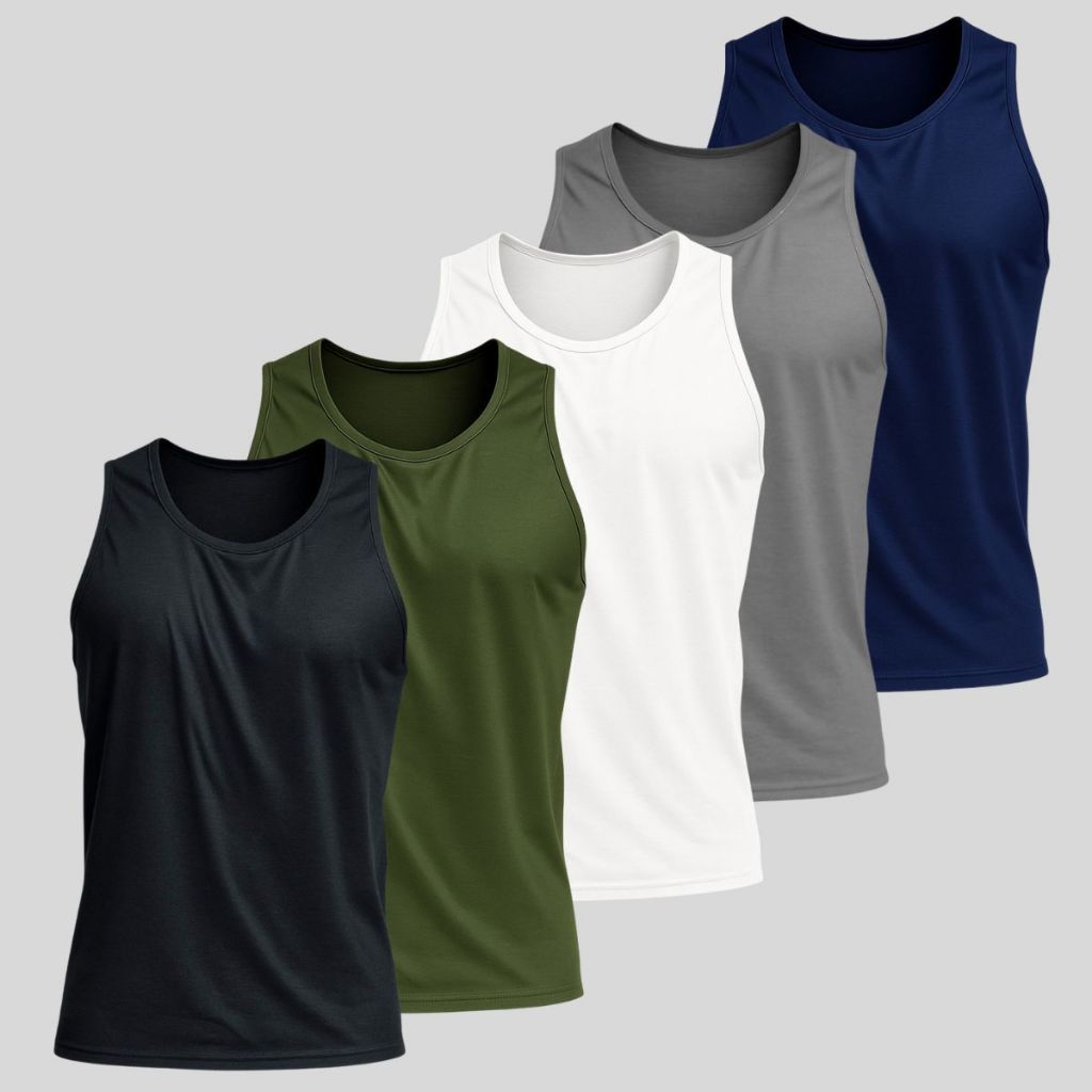 Kit 5 Regata Masculina Dry Fit Básica Confortável Academia Treino Esportiva