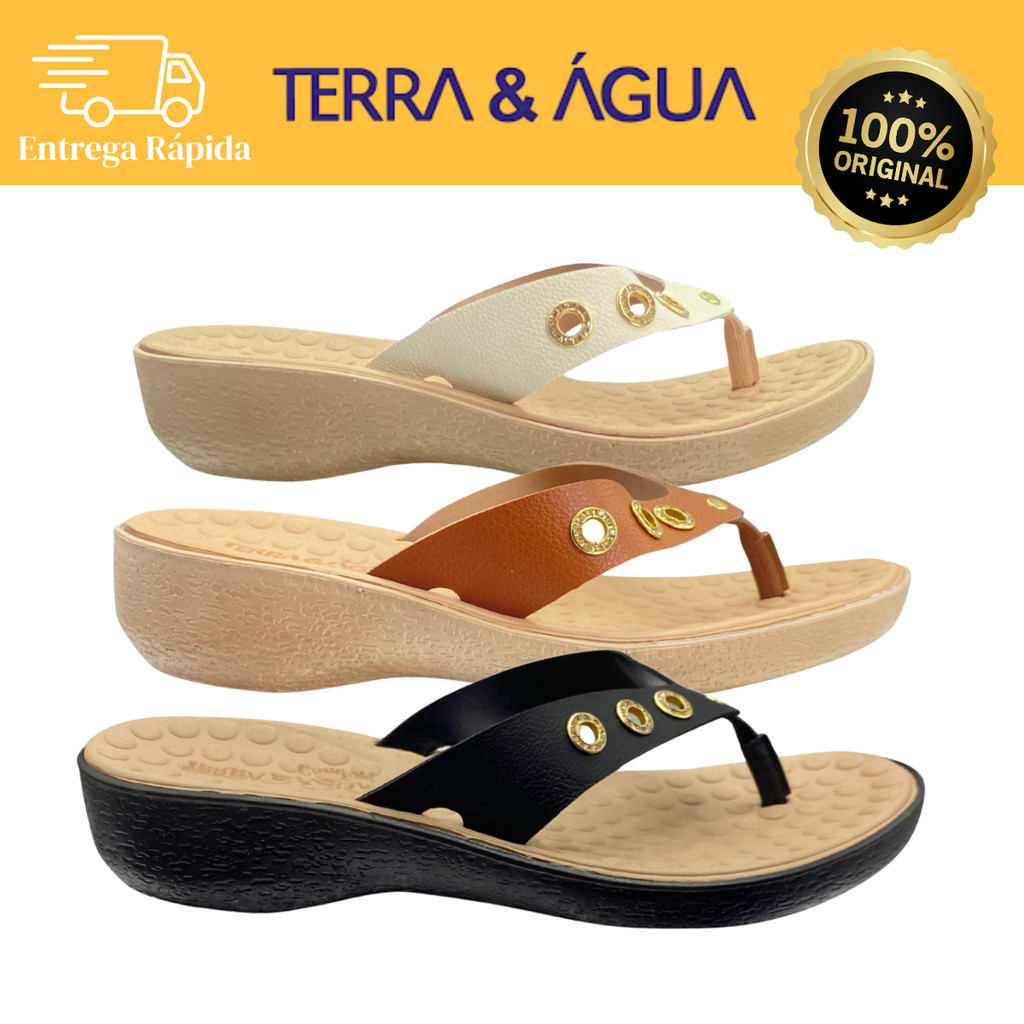 Tamanco Anabela Terra e Água 471123 Feminino Confortável Leve