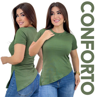 Blusa Básica Assimétrica Ponta Ribana Manga Justinha Moda Feminina Look Casual Fashion em Oferta na Shopee