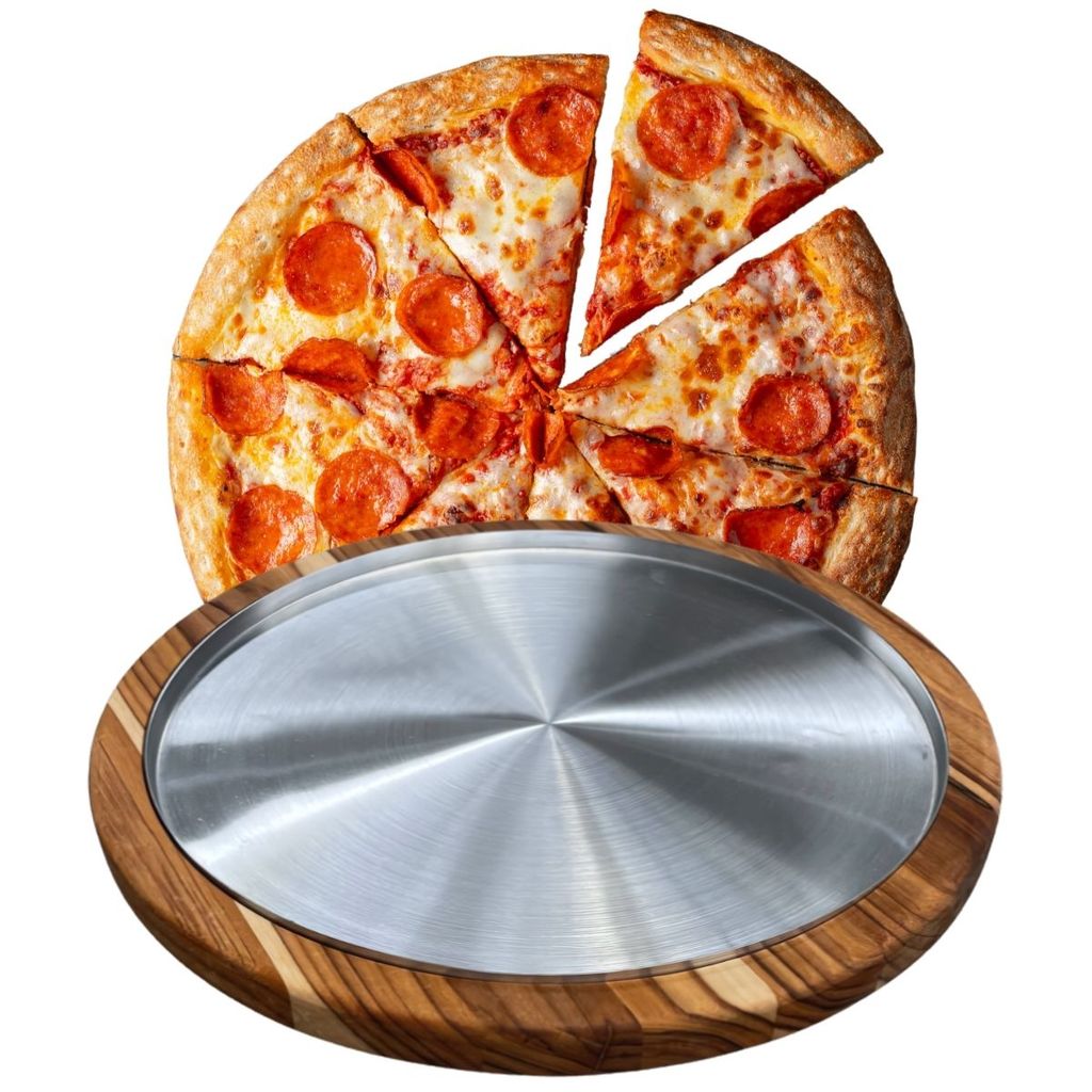 Kit 15 Suportes Bandeja Com Formas De Alumínio 35Cm Para Cortar E Servir Pizza