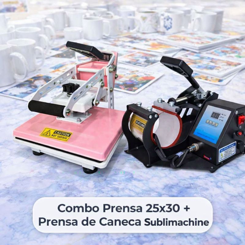 Prensa Térmica 25x30 + Prensa de Caneca Sublimachine Profiss