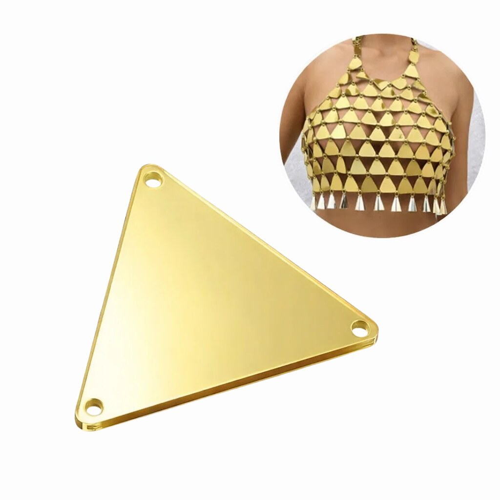 Chaton/lantejoula em Acrílico Espelhado triangular 3cm com Furos Aplique para Costura Kit 200 Unidades