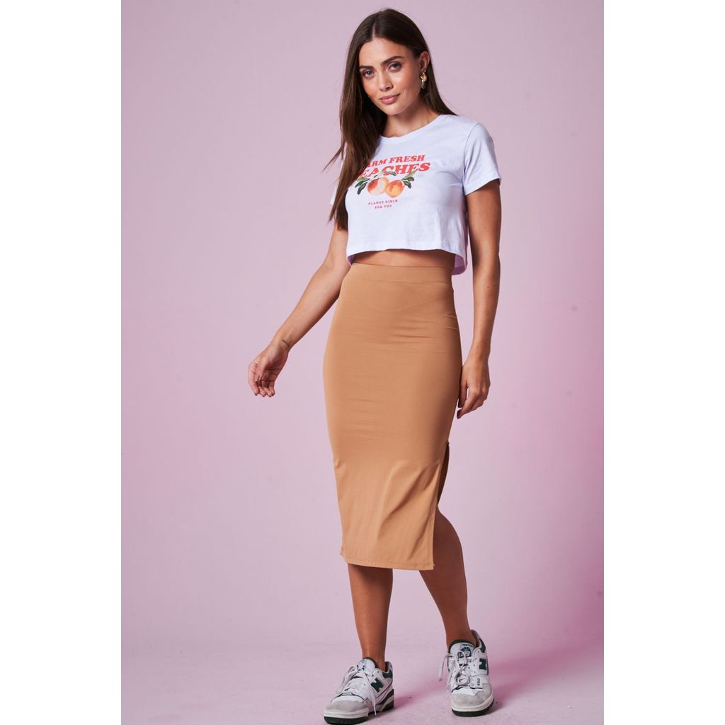 Saia Midi Poliamida Planet Girls Bege em Oferta na Shopee