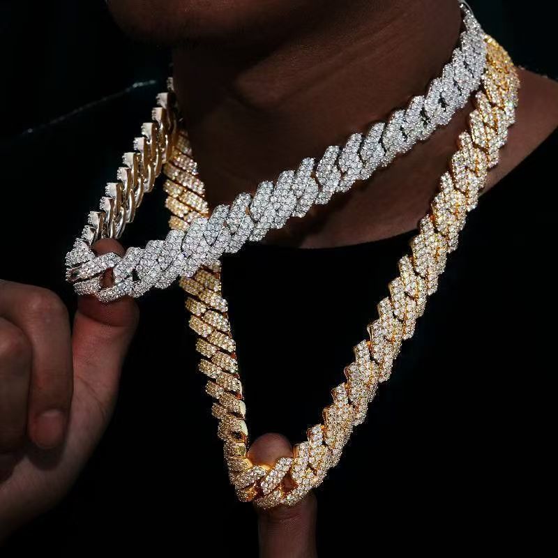 Conjunto de 2 peças de colares com correntes de cravejadas de diamantes corrente masculina em aço inoxidável hip-hop