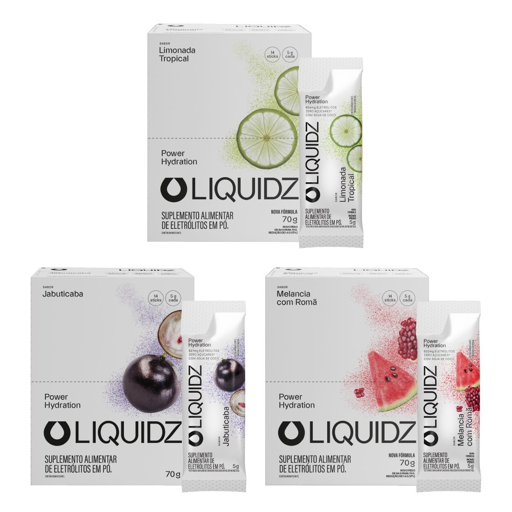 LIQUIDZ® - Eletrólitos Zero Açúcares Kit 3 Sabores -  3 Caixas - 42 sachês