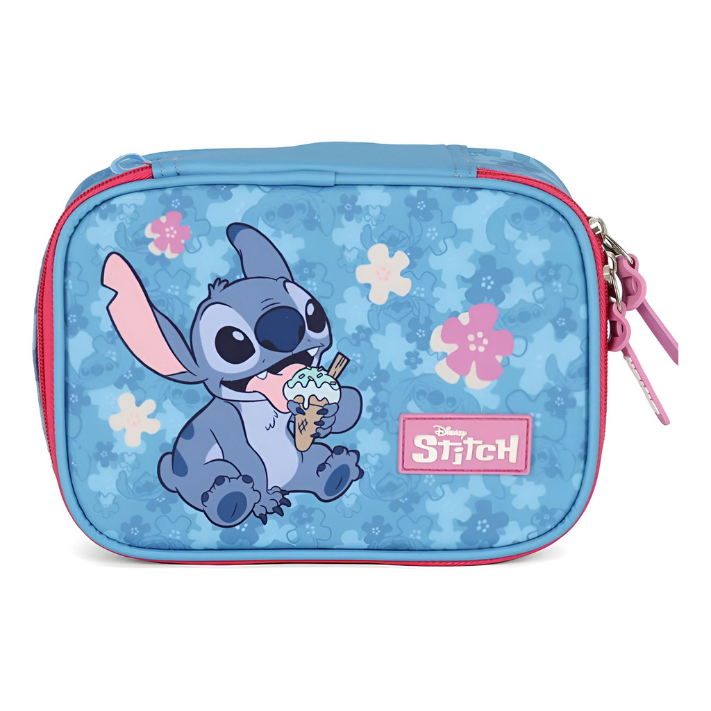 Estojo Escolar Stitch 100 Pens Box Infantil Luxcel Rosa Azul