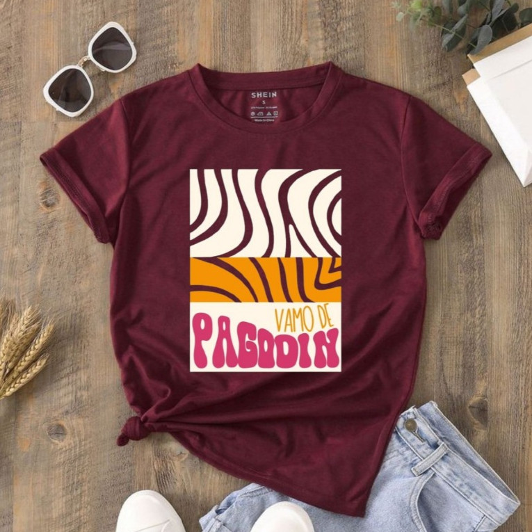 Camiseta Feminina Estampa Pagode Gola Redonda 100% Algodão Lançamento (Ref:2507) em Oferta na Shopee