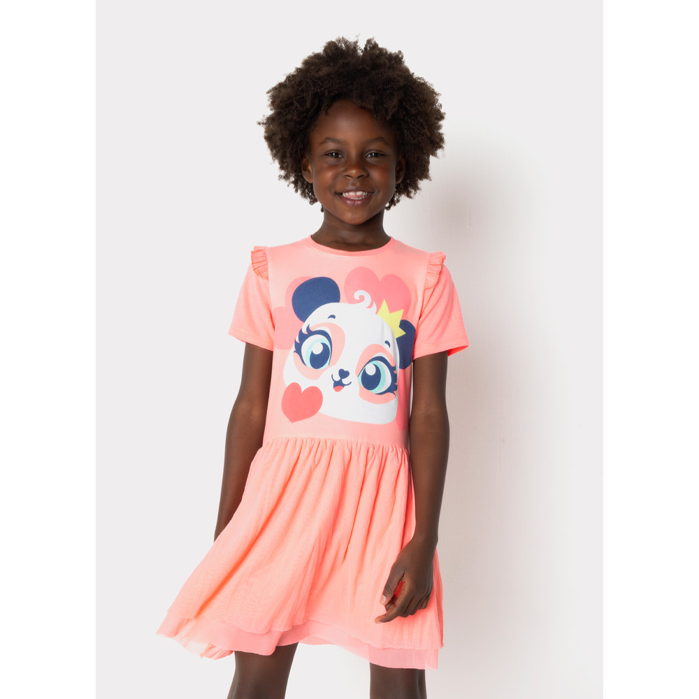 Camisola Manga Curta Menina Panda Romântico - Puket