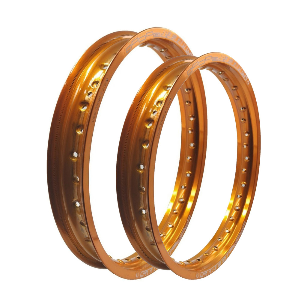 Par Aros em Alumínio Viper Street 21x185 e 18x215 Xre Sahara 300 Tornado 250 Crf 230 Lander Ténéré Xr Dt Dourado Cobre