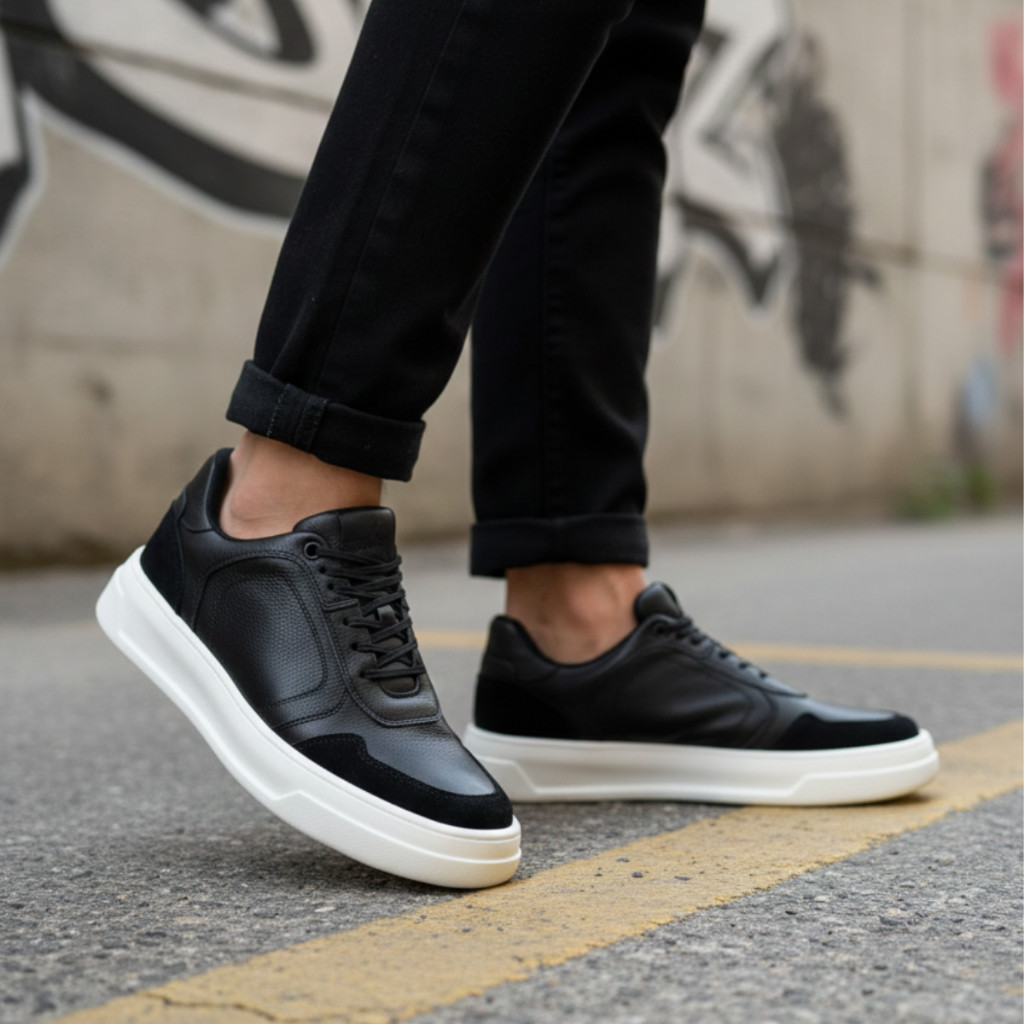 Tenis Masculino Casual Classico em Couro Versatil Elegante Palmilha Conforto