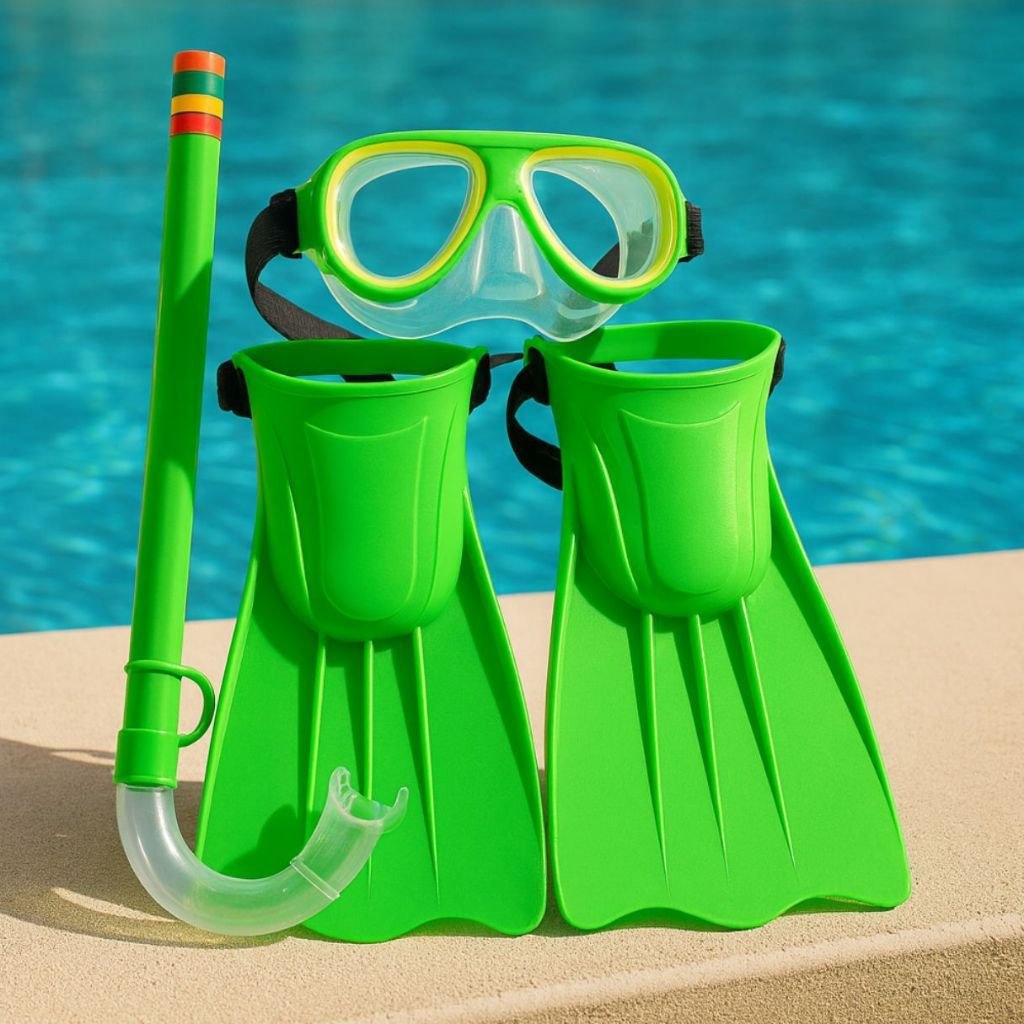 Kit Mergulho Infantil Snorkel Completo Óculos Piscina Banho Praia Natação Com Pé de Pato em Oferta na Shopee