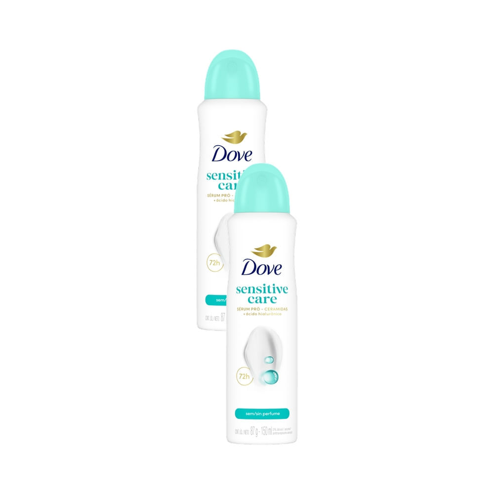 Kit 2 Desodorante Antitranspirante Aerosol Dove Sensitive Sem Perfume com 150ml