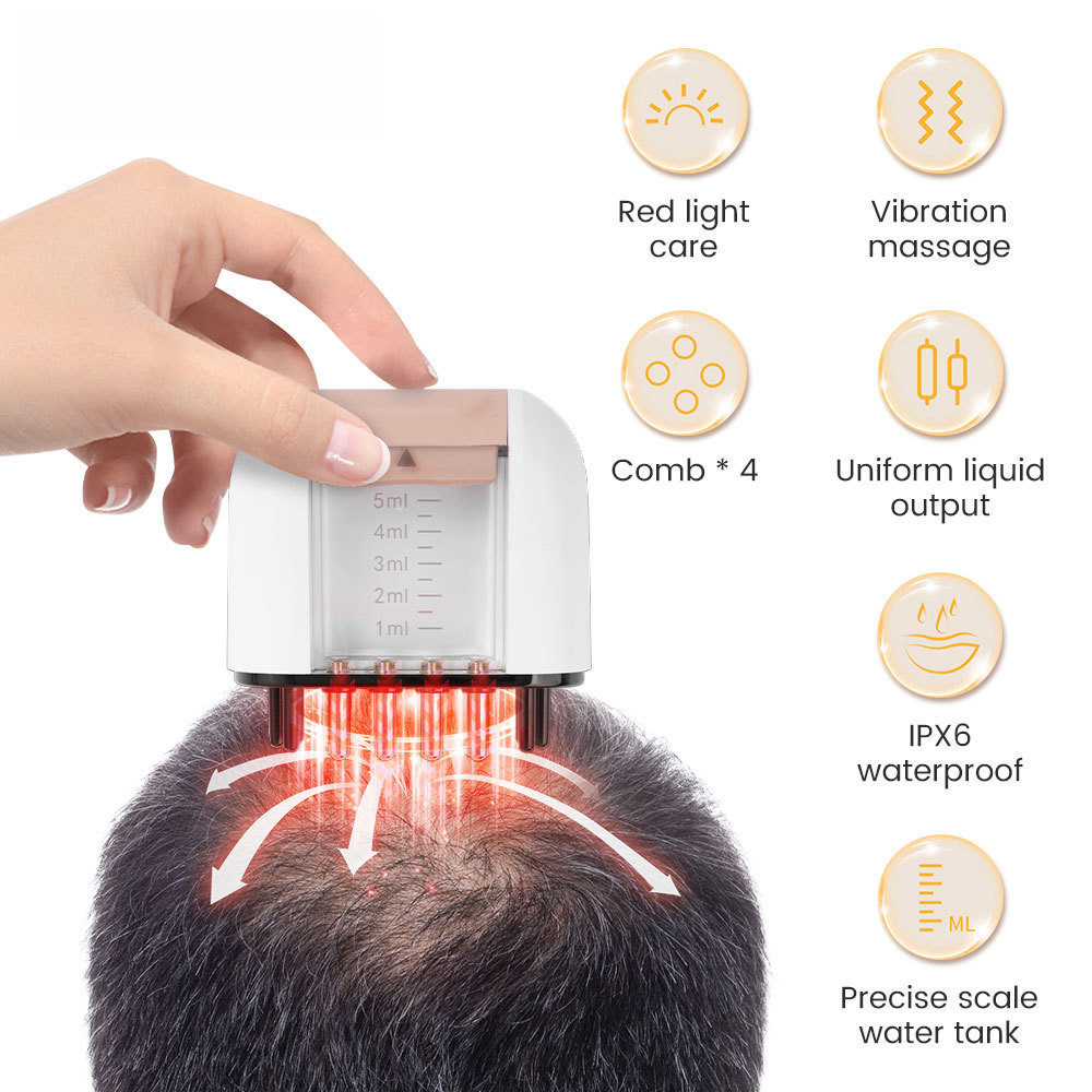 Escova Elétrica Massageadora De Couro Cabeludo Com Luz Vermelha , Dispensador De Óleo