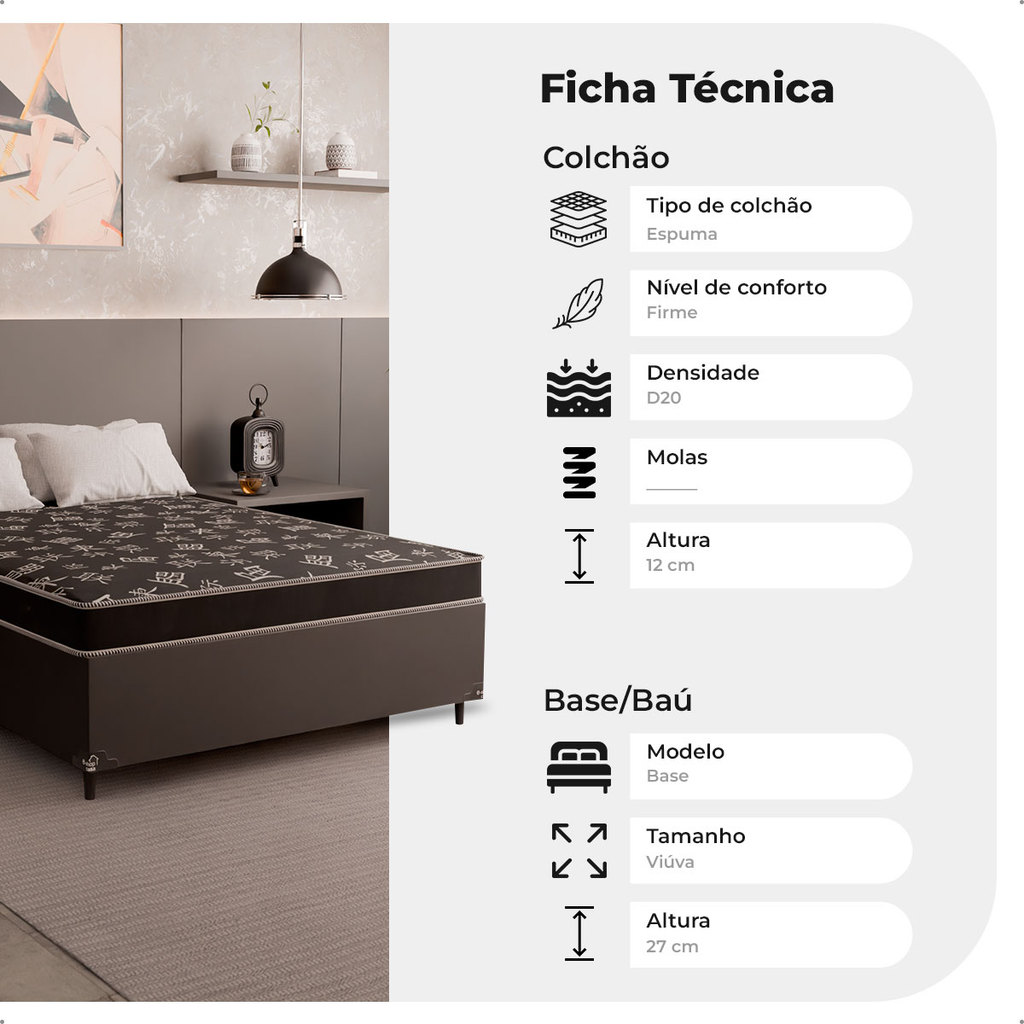 Cama Box Viúva + Colchão D20 - Couro Preto · foto 2