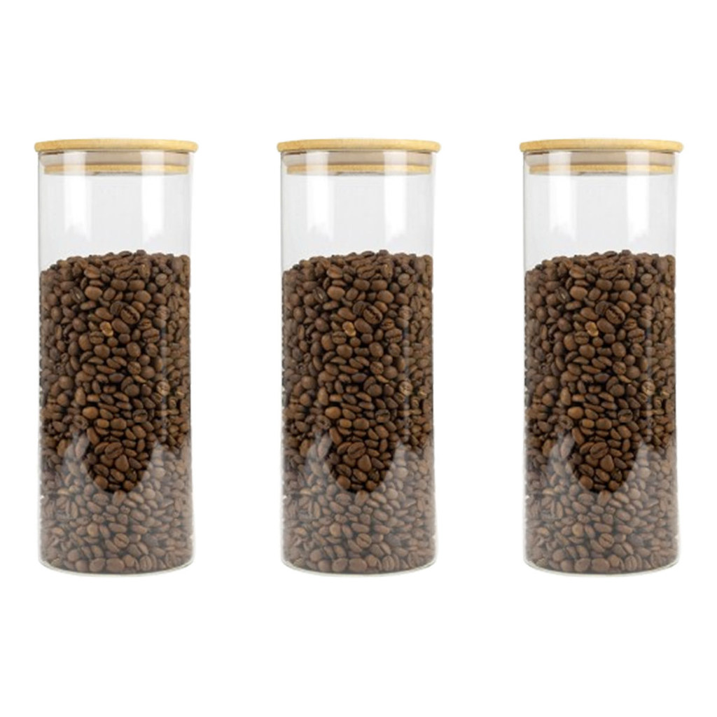 Kit 3 Pote Hermético Vidro Tampa Bambu Conserva Alimentos Geladeira Organizador Geladeira Porta Café Milho Castanhas
