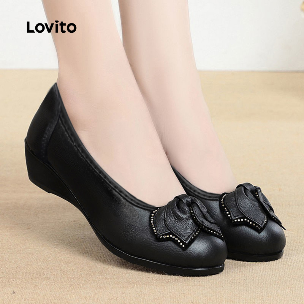 Lovito Elegante couro macio liso água sapatos de mãe sapatilhas de balé para mulheres LFA76317 em Oferta na Shopee