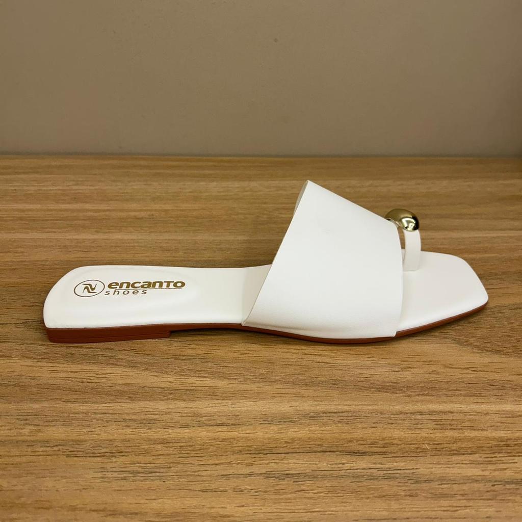 Sandália Feminina Encanto Shoes P380 Rasteira Rasteirinha Detalhe Dedo Dourado Casual Passeio Shopping Parque Discreta