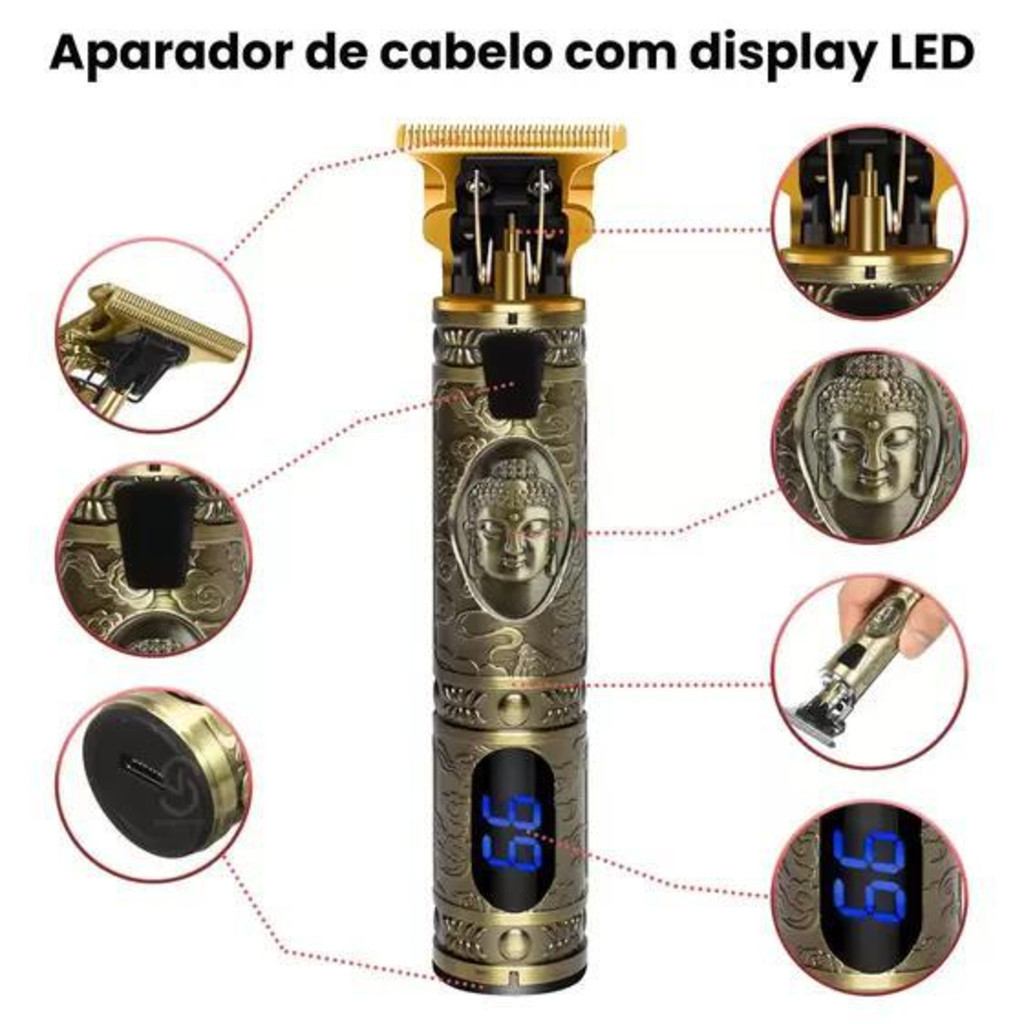 Maquina De Barbear Cortar Cabelo Aparador Profissional Barbeador Acabamento Sem Fio Portátil Com Visor Digital