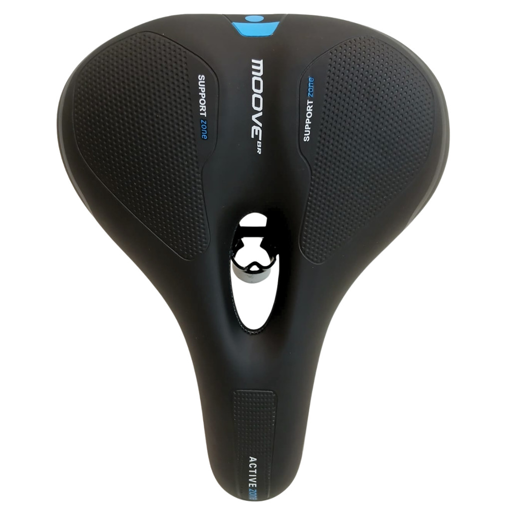 Selim de Bicicleta com 2 Molas Confort Vazado com Elastômero Banco de Bike Confortável Moove Preto/Azul