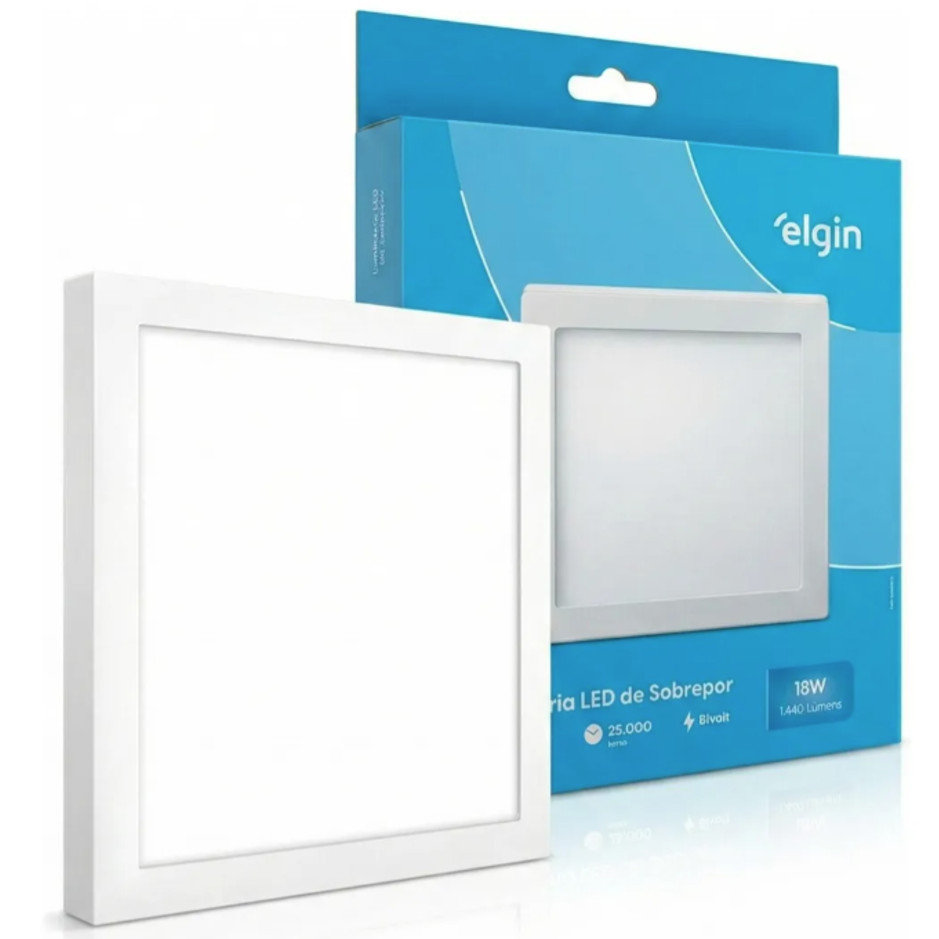 Plafon luminaria LED Sobrepor 18W ELGIN Quadrado Branco Frio 6500K Painel Luminária Teto 20x20cm