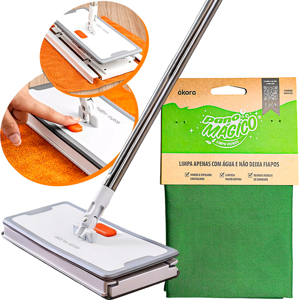 Kit Akora Daxxen Joybos Rodo Mop Limpeza +  Pano Magico Limpa Vidro e Espelhos 40x40