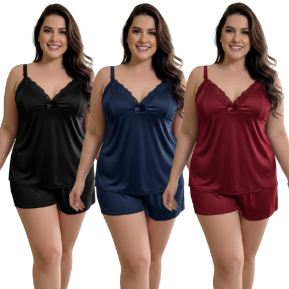 Kit 3 Baby Doll Amamentação Plus Size Feminino Maternidade Gestante Pós Parto Com Click Pijama