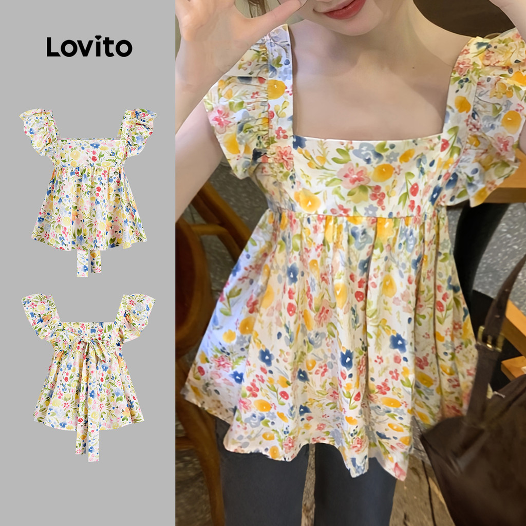Lovito Top Casual Feminino Com Estampa Floral E Laço Regata Verão/primavera L131ED371 em Oferta na Shopee