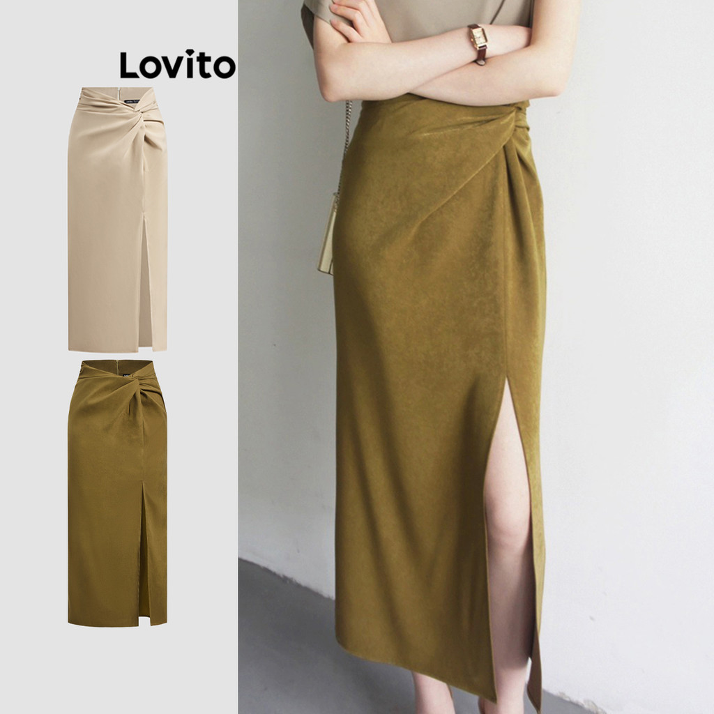 Lovito Saias Casuais Femininas Lisas Drapeadas Nó Verão/primavera L110AD479 em Oferta na Shopee