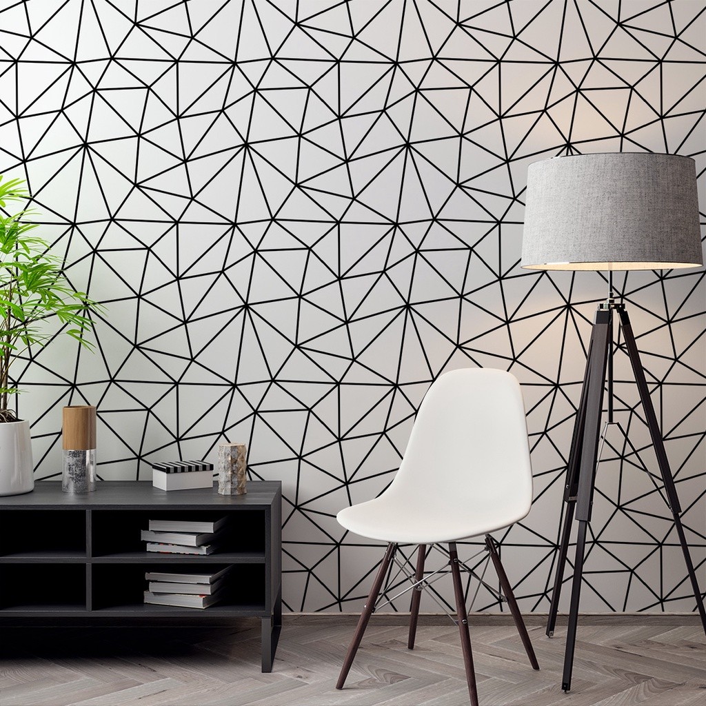 Papel de Parede Adesivo Zara Branco com Linhas em Preto Efeito 3D Lavável Rolo de 3 Metros