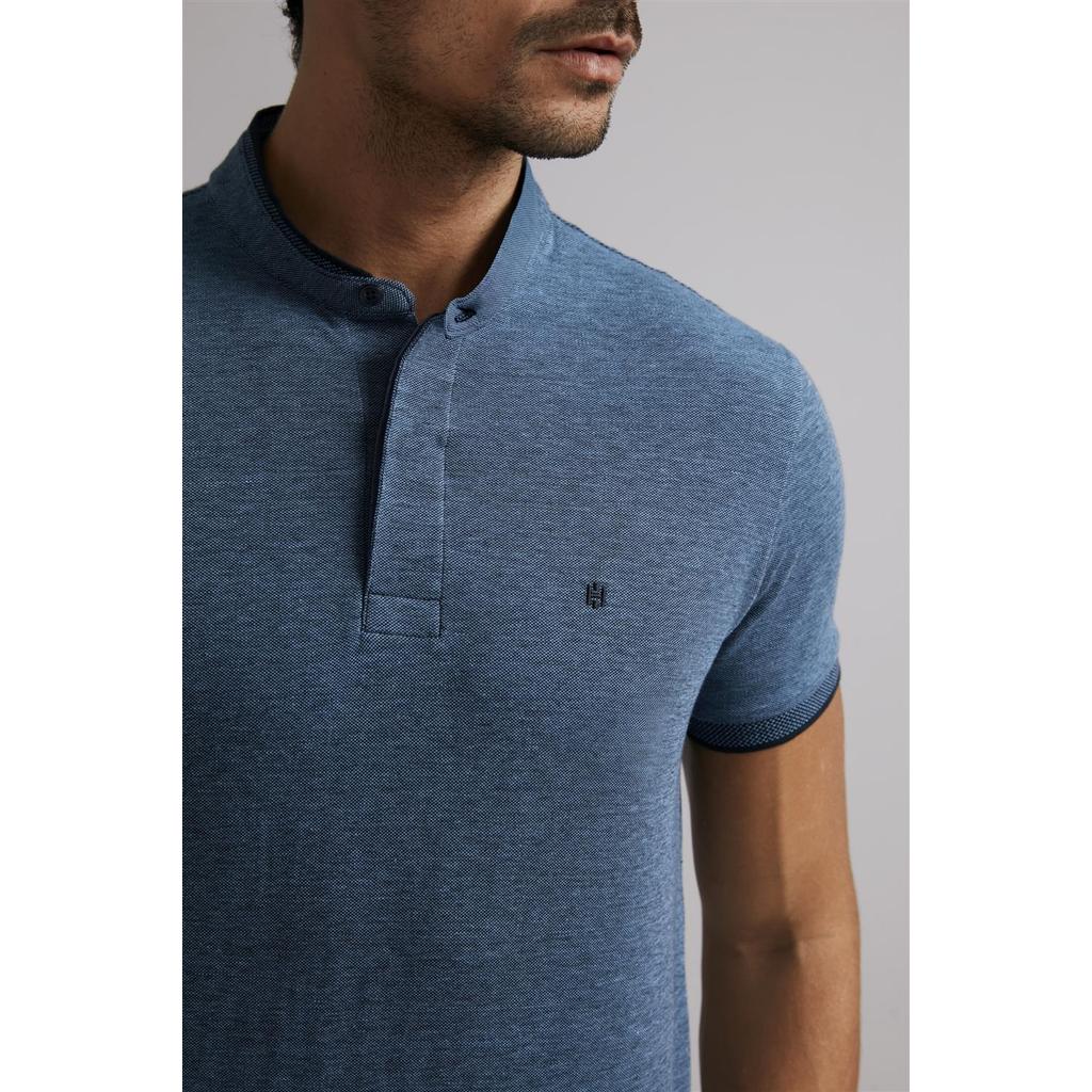 Polo Gola Portuguesa Piquet Slim Fit - Azul Marinho / Azul Hidra em Oferta na Shopee