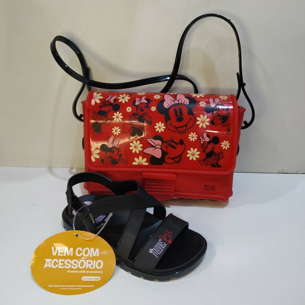 Sandália Minei Pto/Rosa 23269 + Bolsa Grend
