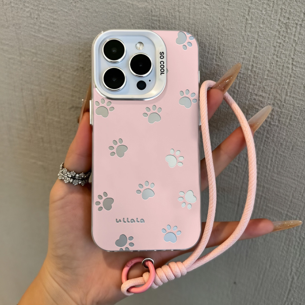 Capinha capa Patinha de gato rosa Para iPhone 17 11 12 13 15 14 16 Pro Max Xr Xs Max pulseira rosa Capa TPU choque