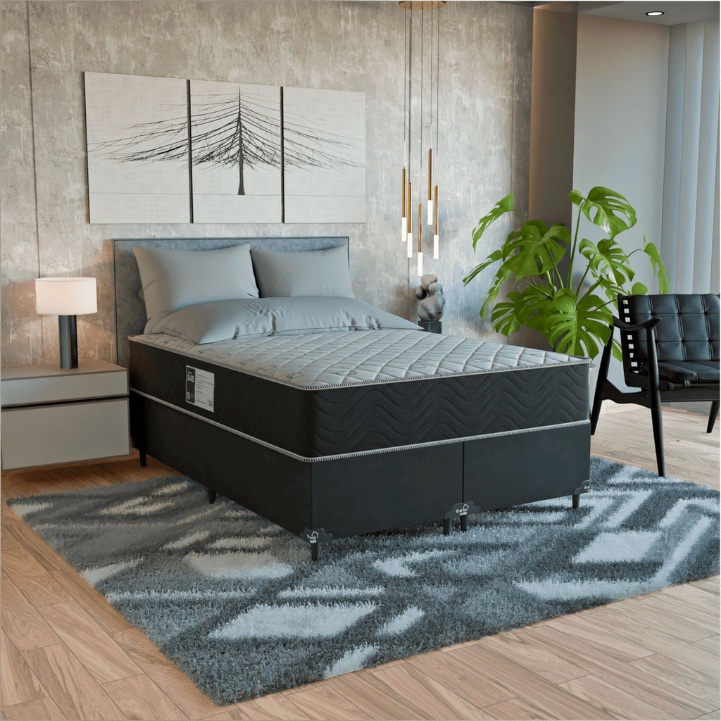 Cama Box Casal Bipartido + Colchão Espuma D45 Suede Preto